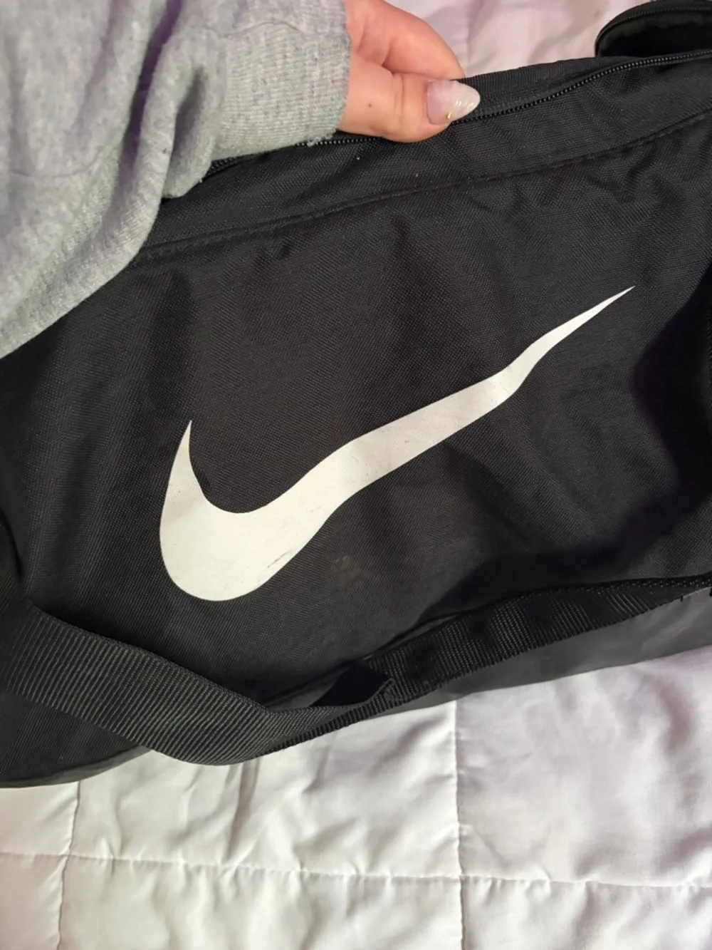 Nike Black Duffel with White Swoosh and Logo